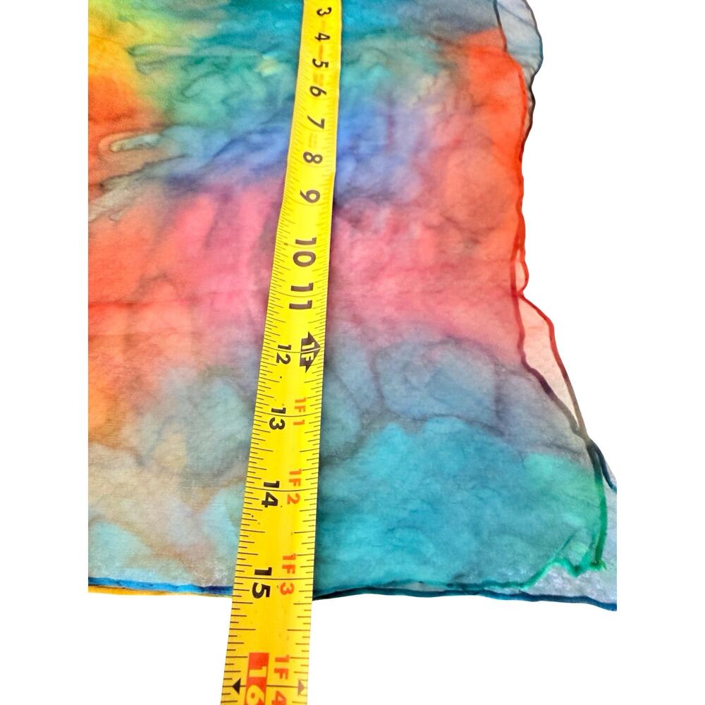 Vintage Hand Painted Silk Chiffon Scarf 1970s Rainbow Watercolor 15x66 - Picture 7 of 8